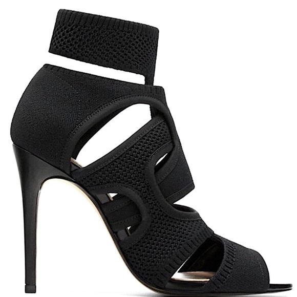 Zara Black Stretch Sandals with Wrap Ankle Strap size 6.5 - Picture 2 of 12
